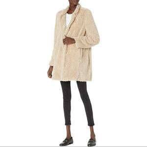 Kenneth Cole Women's Fuzzy Faux-Fur Teddy Jacket Coat in Beige Size Medium